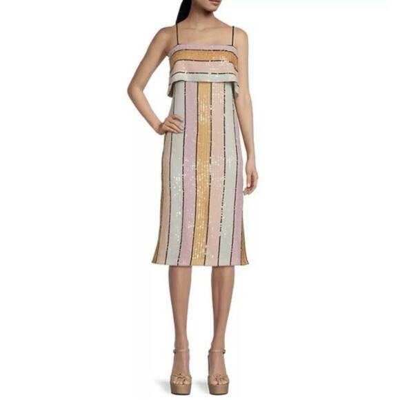 NWT Gianni Bini Halston Multi-Color Sequin Stripe Midi Dress - Picture 2 of 8